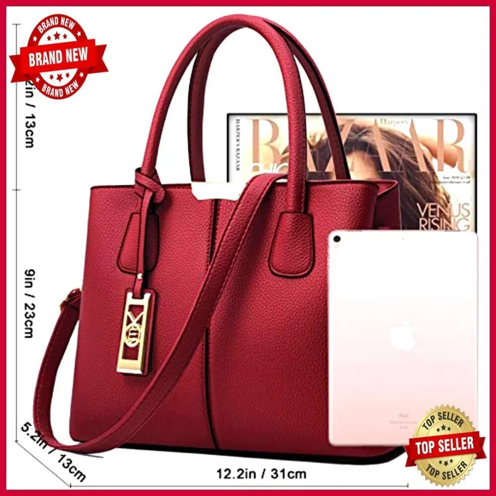 Medium PU Leather Satchel Tote with Removable Shoulder Strap